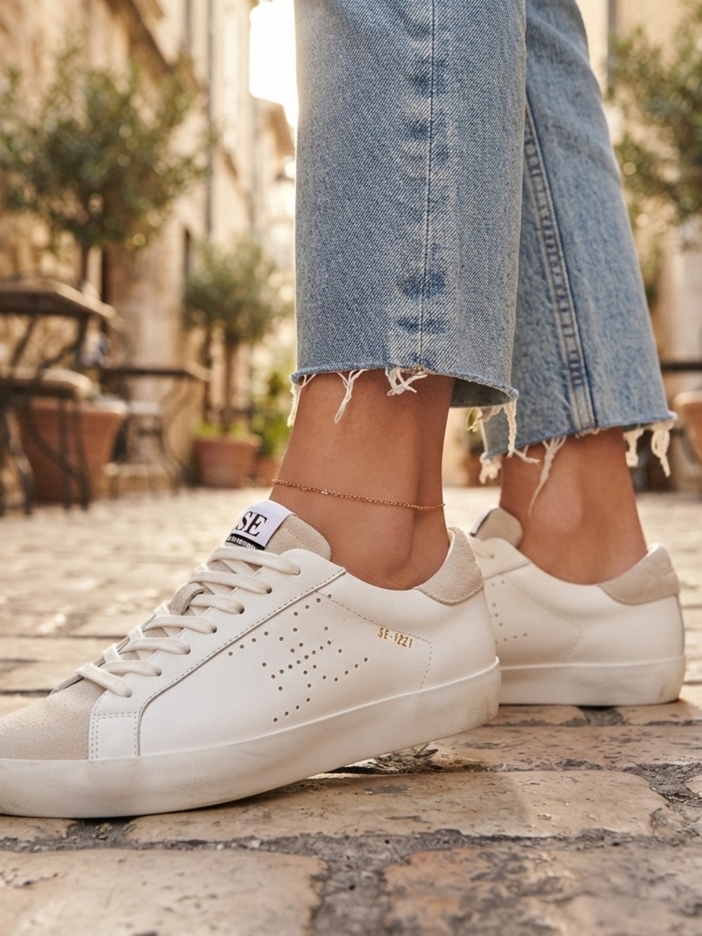 Sam Edelman Aubrie Leather Lace Up Cap Toe Laser Cut Sneakers White Taupe Sz 8.5